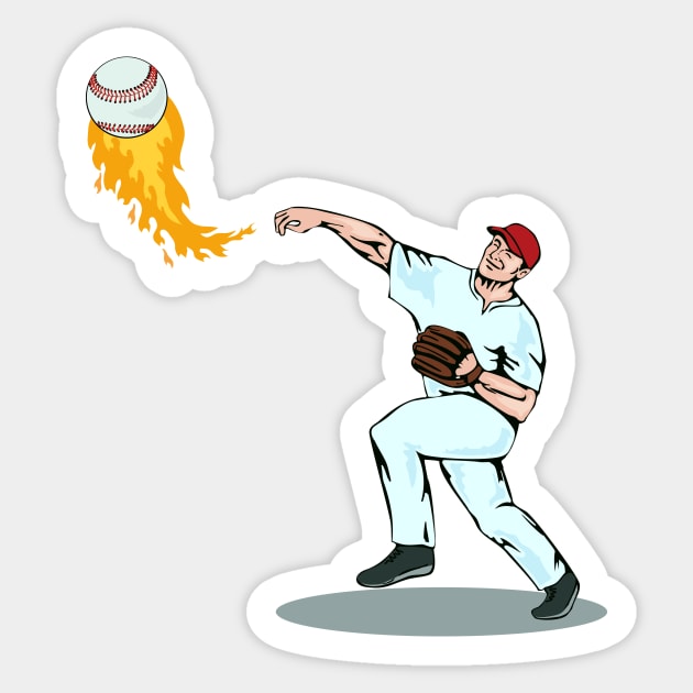 On Fire Baseball Pitcher Sticker by retrovectors